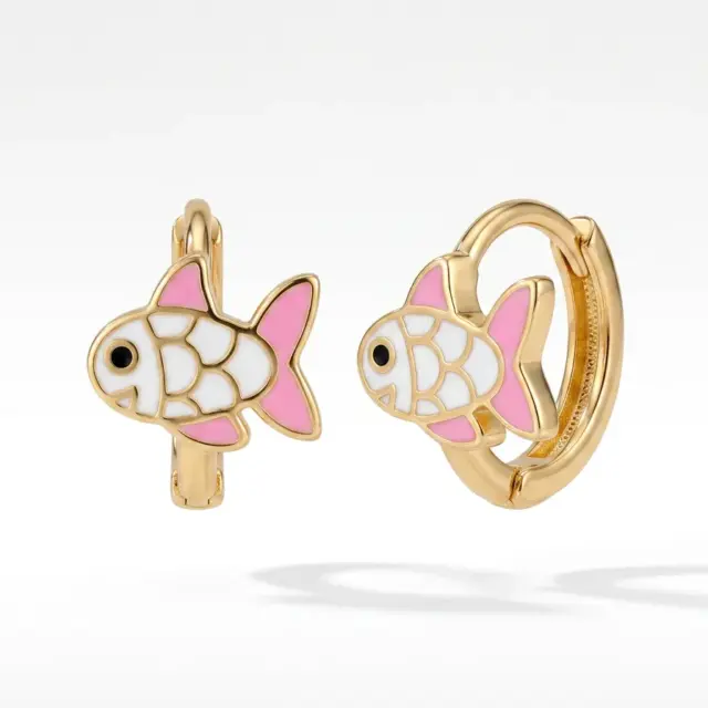 14 K Pembe Balık Küçük Çocuk Küpesi
