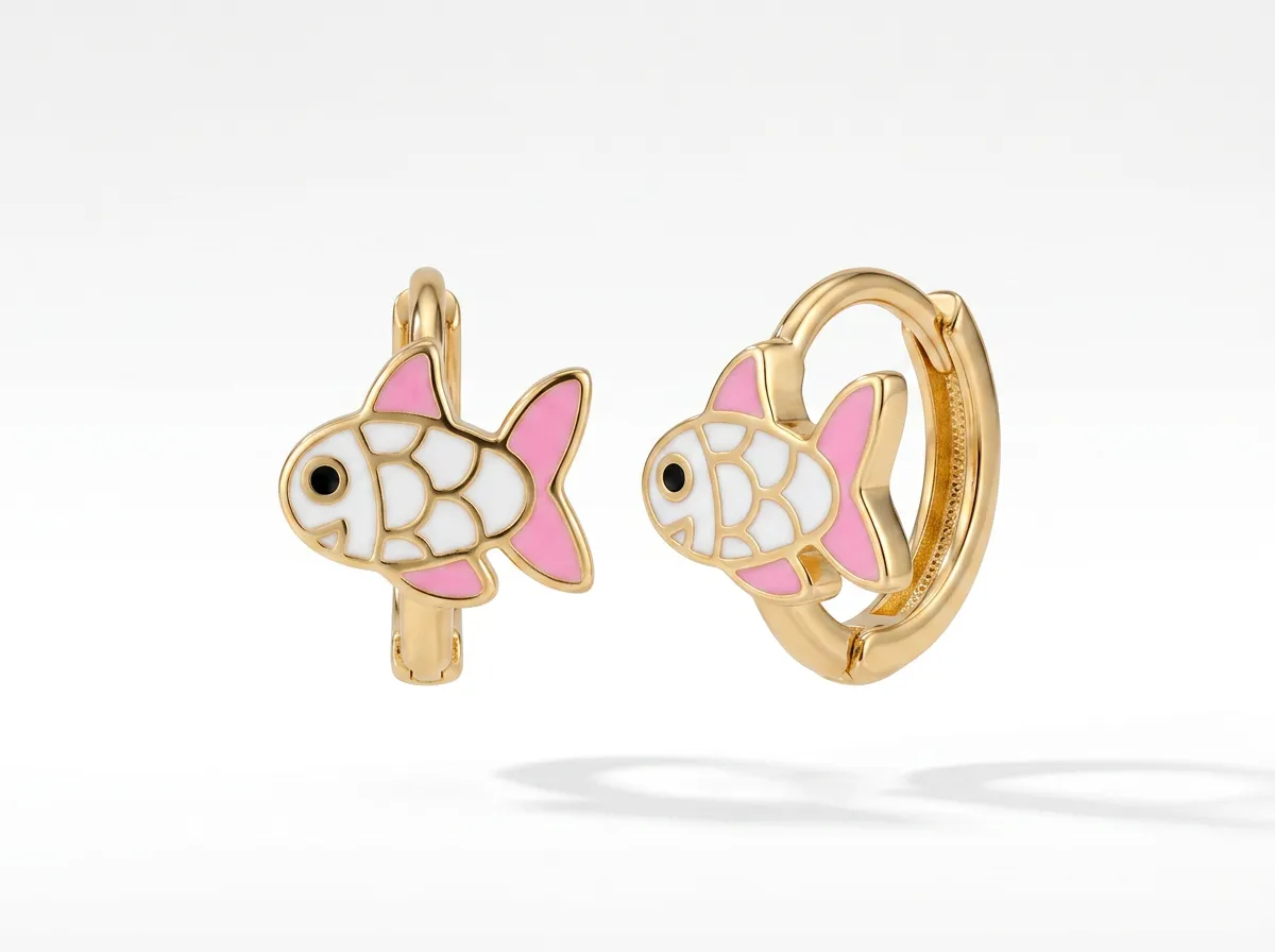 14 K Pembe Balık Küçük Çocuk Küpesi