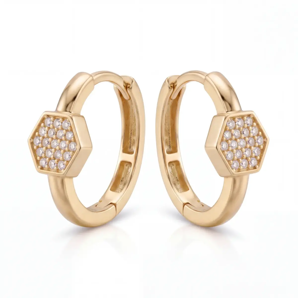 14 K Oval Formlu Altıgen Küpe