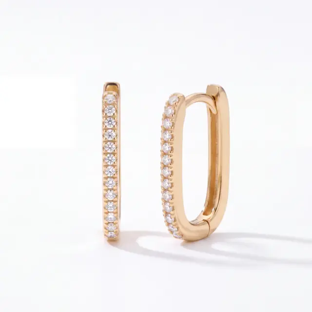14 K Oval Taşlı Küpe
