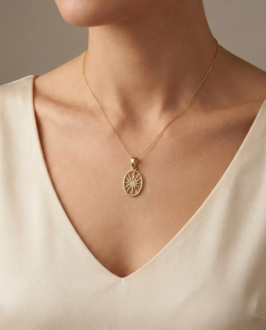 14 K Oval Güneş Kolye
