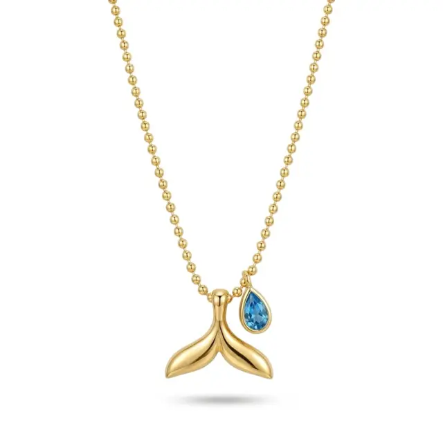 14 K Balina Kuyruğu Damla Aquamarine Kolye