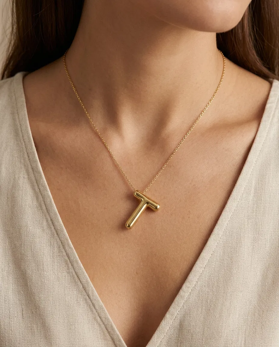 14 K Balon T Harf Kolye