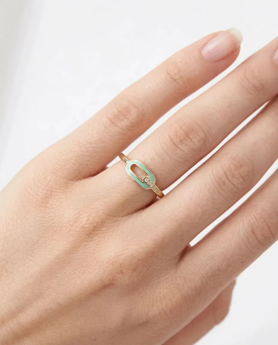 14 K Mint Yeşili Mineli Yüzük