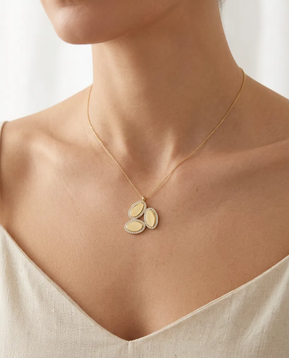 14 K Üçlü Oval Taşlı Kolye