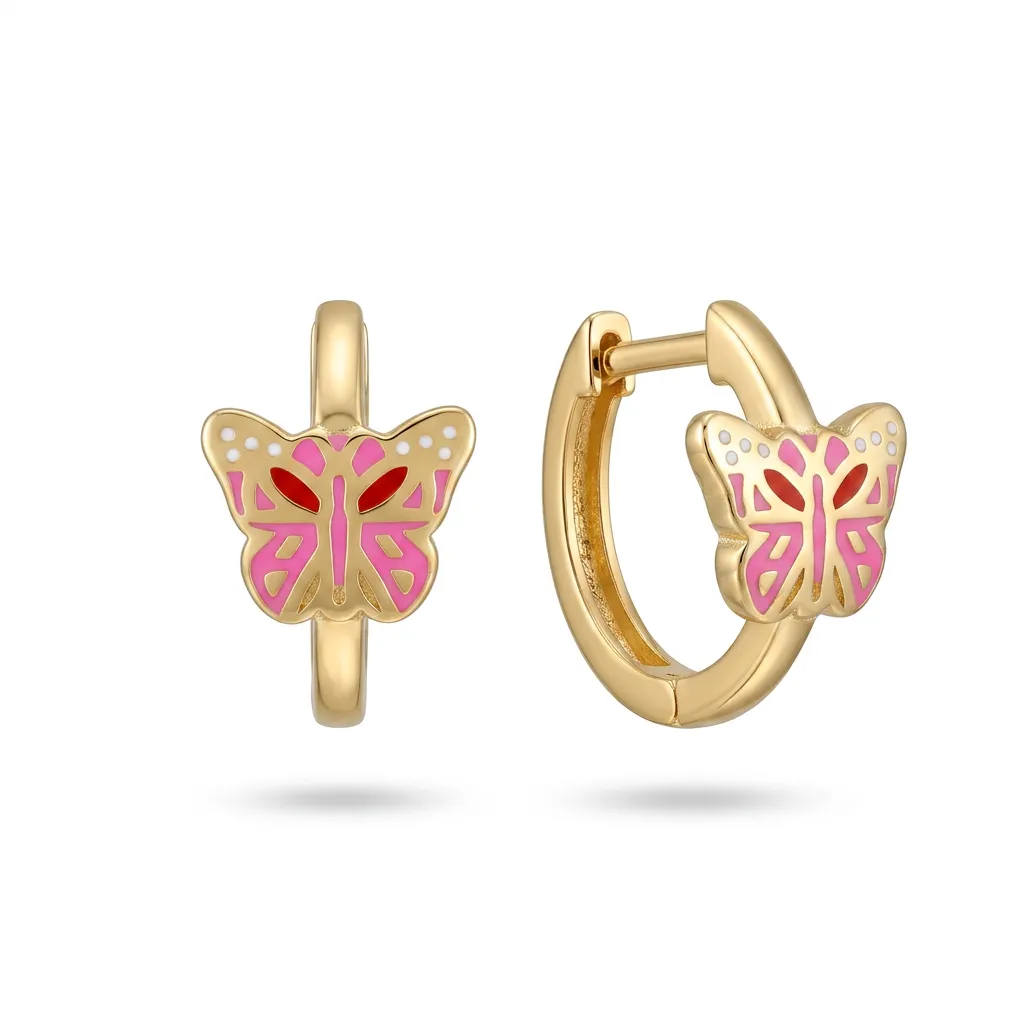 14 K Pembe Kelebek Çocuk Küpesi