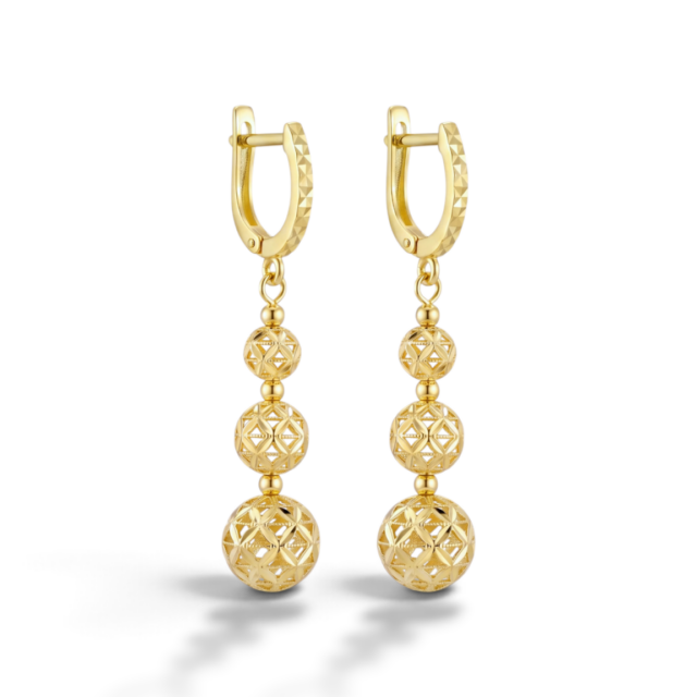 14 K Üç Top Sallantılı Küpe